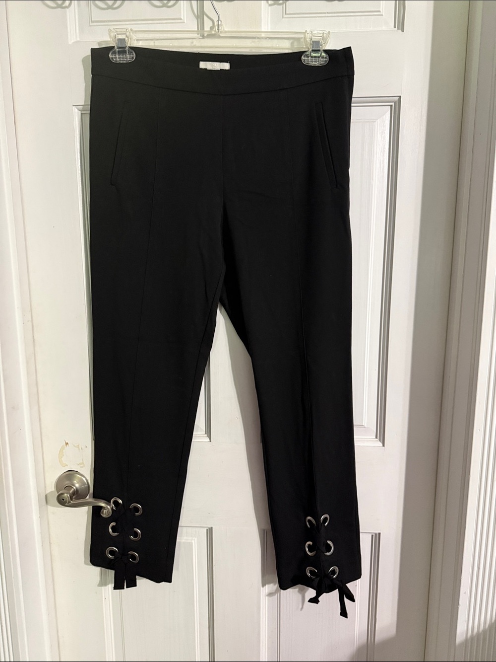 H&M Black Cropped Pants with Grommet Tie Hem